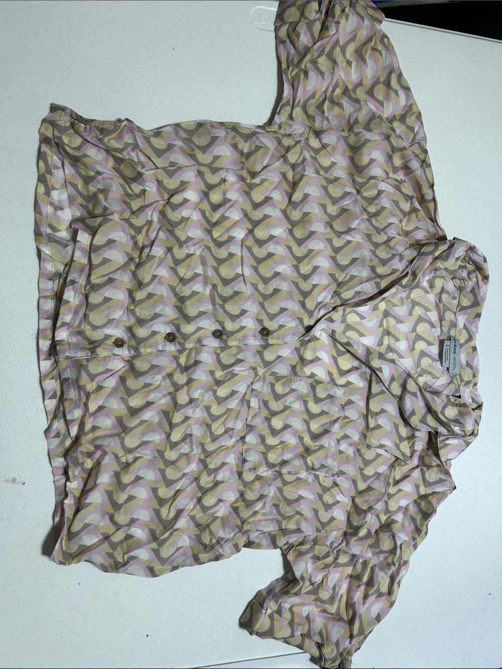 Prana Pink & Beige Wavy Geometric Button-Front Blouse